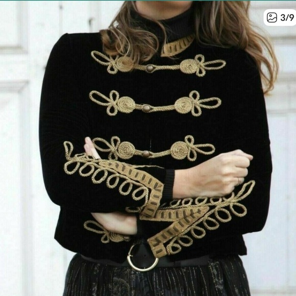 Zara Jackets & Blazers - Rare Zara Black Velvet Military Jacket with Gold Braid Trim